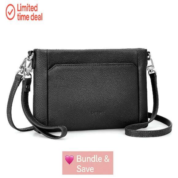 Genuine Leather Crossbody Bag with RFID Blocking, Wristlet & Adjustable Strap - Picture 1 of 8